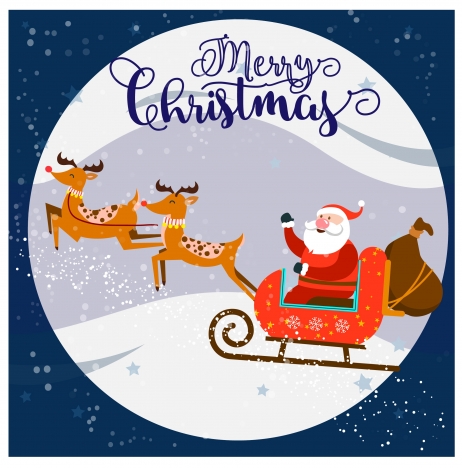 chirstmas background isolated with santa riding on moon
