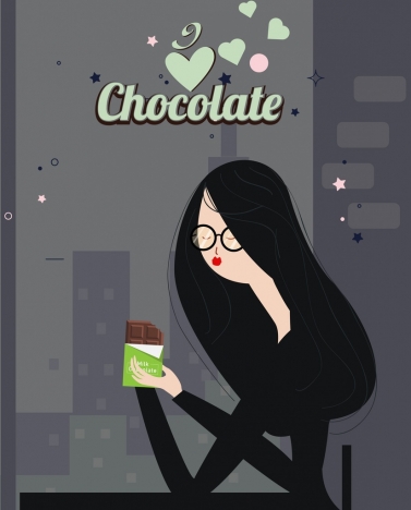 Chocolate advertising eating woman icon classical cartoon design vectors  stock in format for free download 