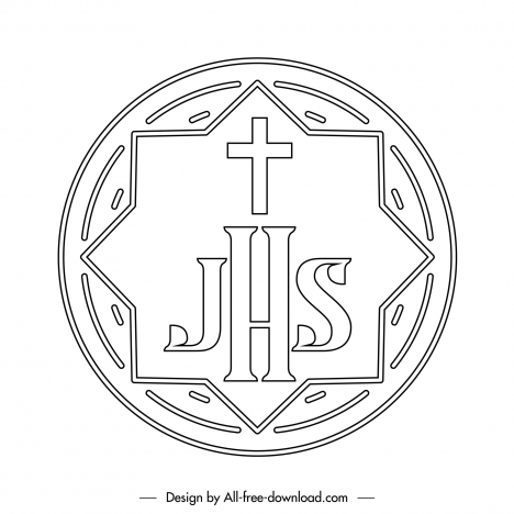 christian host icon black white round shape symmetric texts outline
