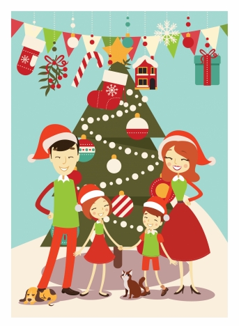 christmas atmosphere concept with gathering family illustration