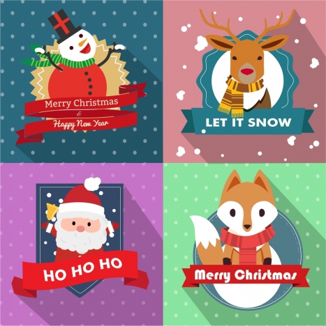 christmas backdrops collection various symbols in colored style
