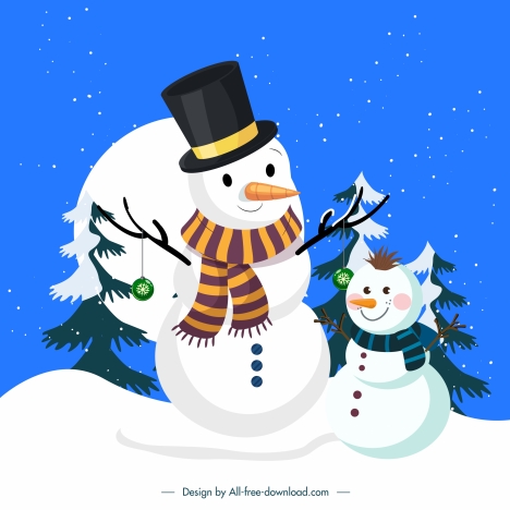 christmas background template cute snowman snowy scene sketch