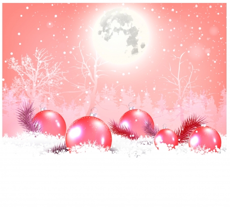 christmas background with shiny moon and baubles