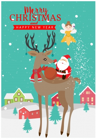 christmas banner design with santa claus and reindeer