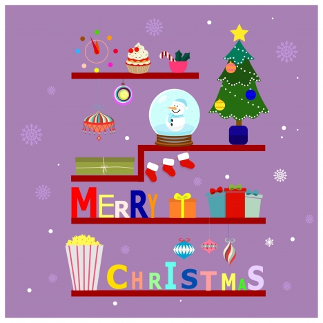 christmas banner design with symbols arrangement on shelf