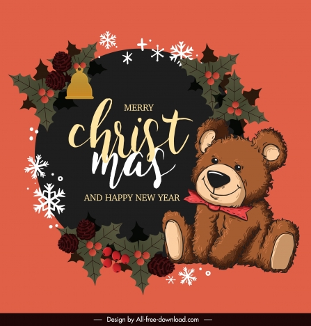 christmas banner template classic cute teddy bear decor