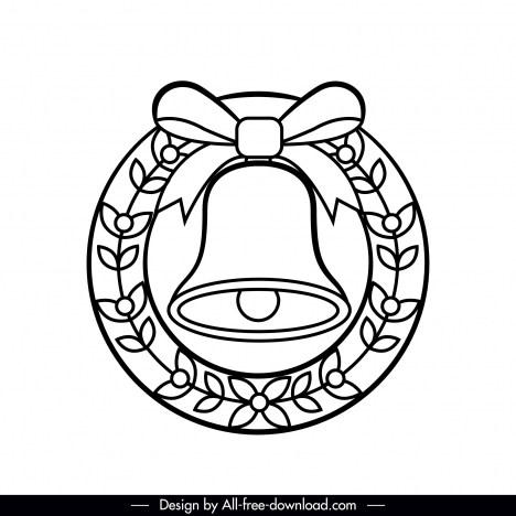 christmas bell icon flat black white outline