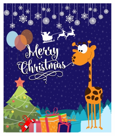 christmas card vector illustration with cute giraffe
