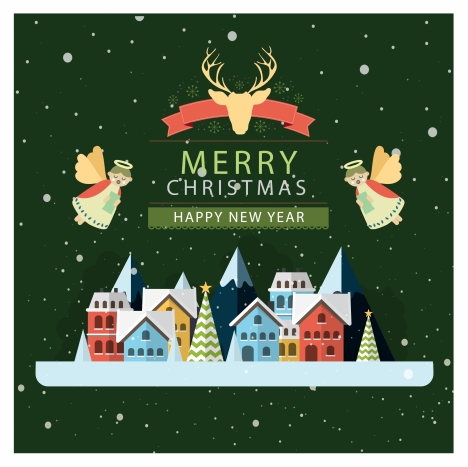 christmas card vector illustration with flying angels