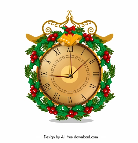 christmas clock icon classic elegant colorful decorated