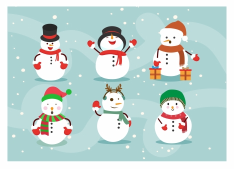 christmas design elements illustration with various posing snowman