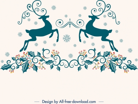christmas design elements reindeer flowers icons classical symmetry