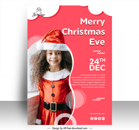 christmas eve poster template cute smiling girl xmas cotume sketch modern realistic design