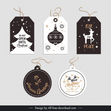 christmas gift tags collection flat contrast xmas symbols