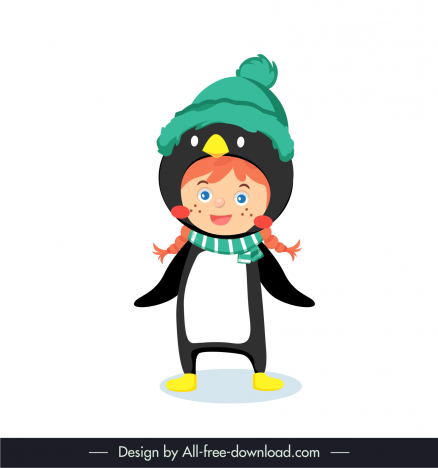 christmas icon cute little girl wearing penguin costume sketch