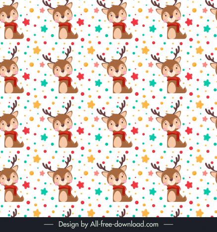 christmas  pattern template cute cartoon reindeers repeating decor elements