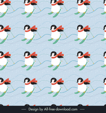 christmas   pattern template cute cartoon stylized penguins skiing sketch repeating design