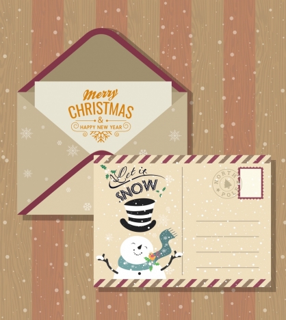 christmas postcard template classical snowman snowflakes decor