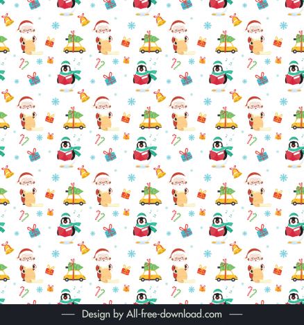 christmas seamless pattern template cute repeating penguin santa claus cars presents decor