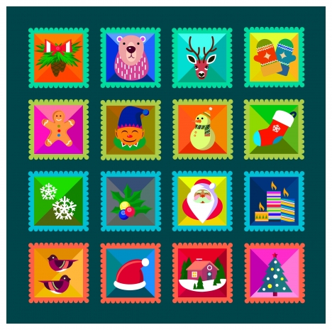 christmas stamps collection illustration with cute symbols