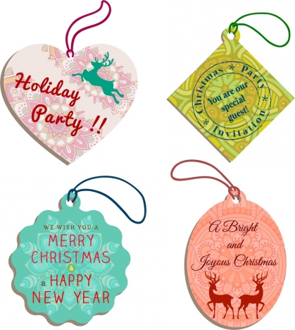 christmas tags collection various shapes in vignette pattern