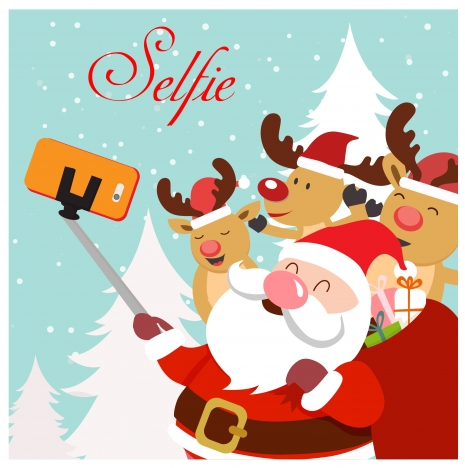 christmas template illustration with selfie santa and reindeers
