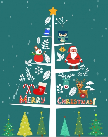christmas tree icon various gifts decoration flat design