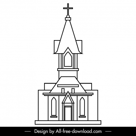 Church icon black white line art outline vectors stock in format for ...
