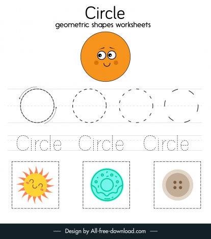 Circle geometric tracing worksheet for kid template cute stylized sun ...