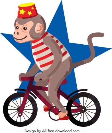 circus design element monkey riding bicycle icon