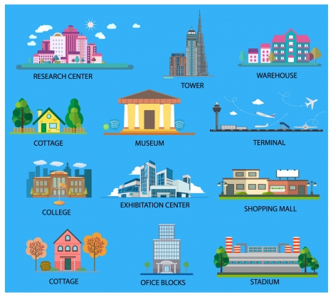 city architectures collection illustration with various projects