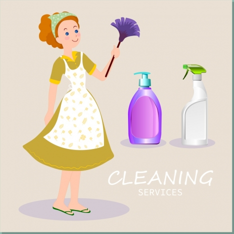 cleaning services advertising housewife icon cleaning tools decor