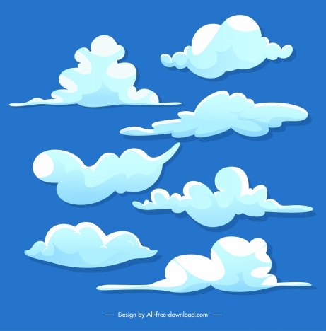 Cloudy sky background template colored flat handdrawn design vectors ...
