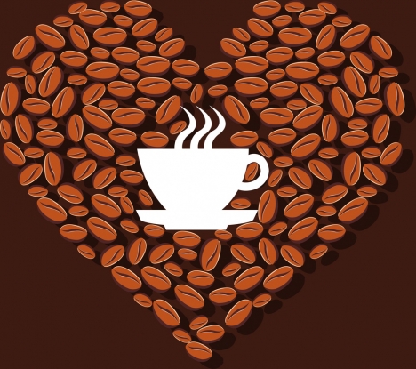 coffee advertising cup silhouette bean icons heart layout