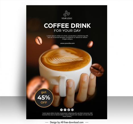 coffee advertising poster  template hand holding cup closeup
