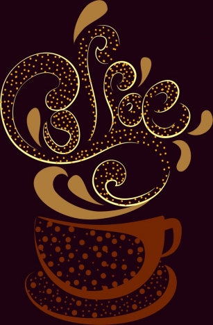 coffee cup icon dark design bean splashing calligraphy decoration