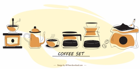 coffee design elements retro handdrawn symbols sketch