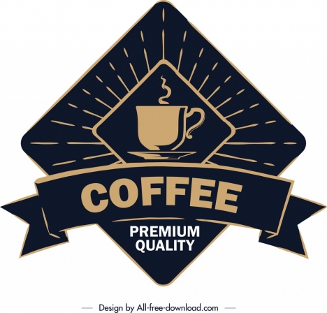 coffee label template classical dark ribbon geometric decor