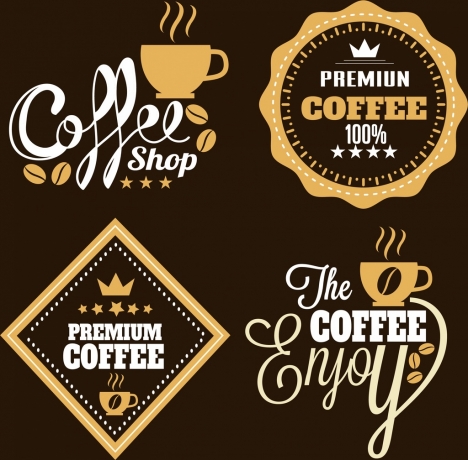 coffee logotypes labels sets flat brown white design