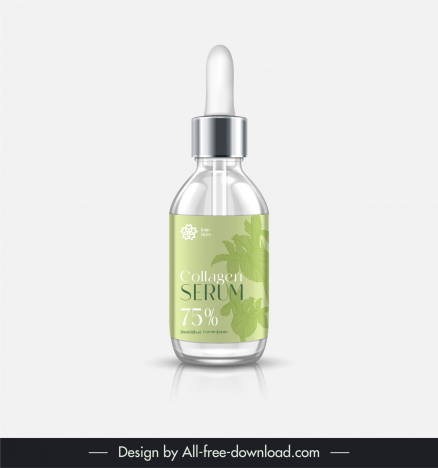 collagen serum bottle packaging template elegant flowers silhouette