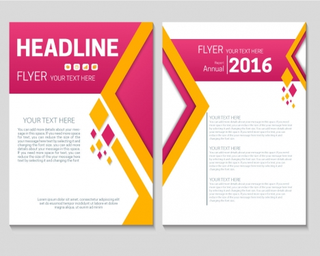 colorful annual report flyer template with geometric arrangement