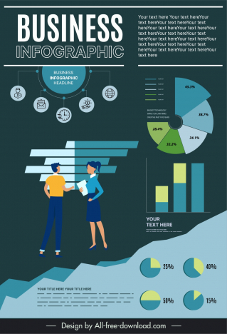 company infographic template flat staffs charts elements