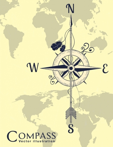 compass background retro design global map backdrop