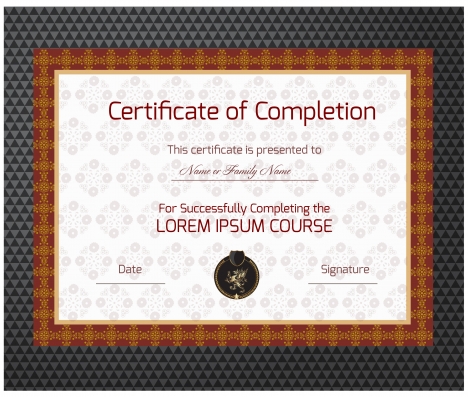 completion certificate vector illustration with classical frame