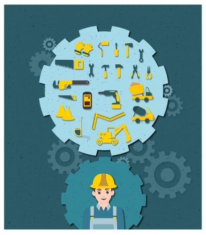 construction service concept with tools and gears icons