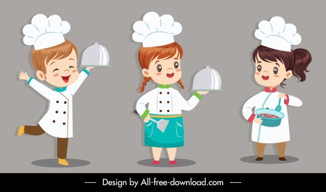 cook icons cute kids sketch cartoon characters