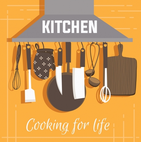 cooking banner kitchenware icons decor