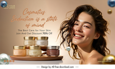 cosmetics banner discount template happy smiling lady