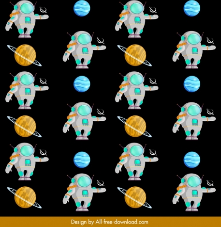 cosmos pattern spaceman planet icons repeating design