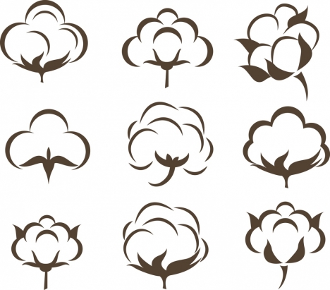 cotton flowers icons collection various flat sketch